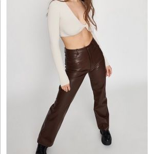 Brown Faux Leather Pants